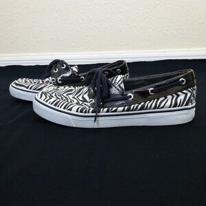 Sperry Top-Sider Boat Shoes Women's Size 6 Black White Zebra Print